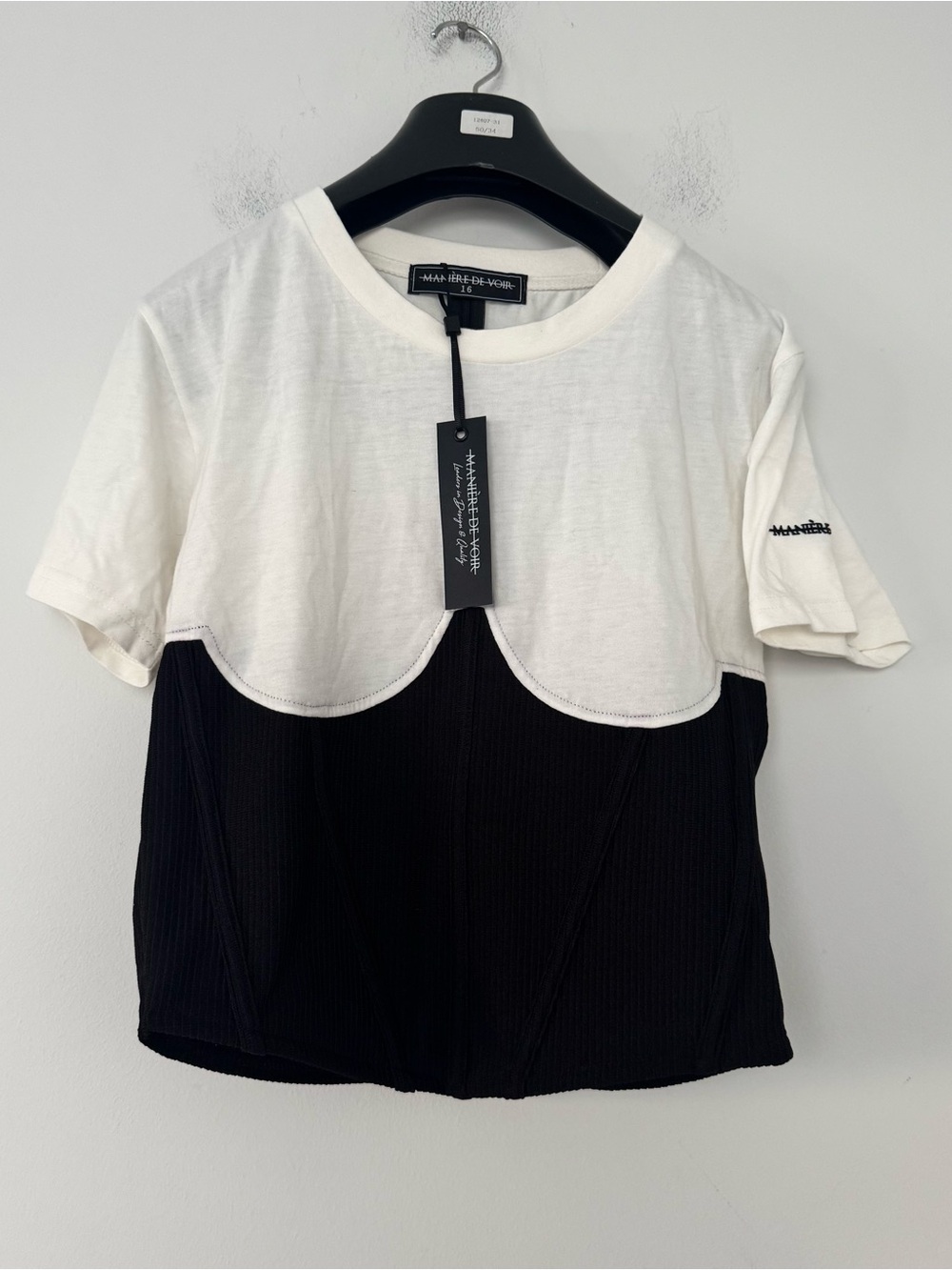 NWT Maniere De Voir Corset Top 12 UK 16 Two Tone Colorblock Artsy Going Out Y2K